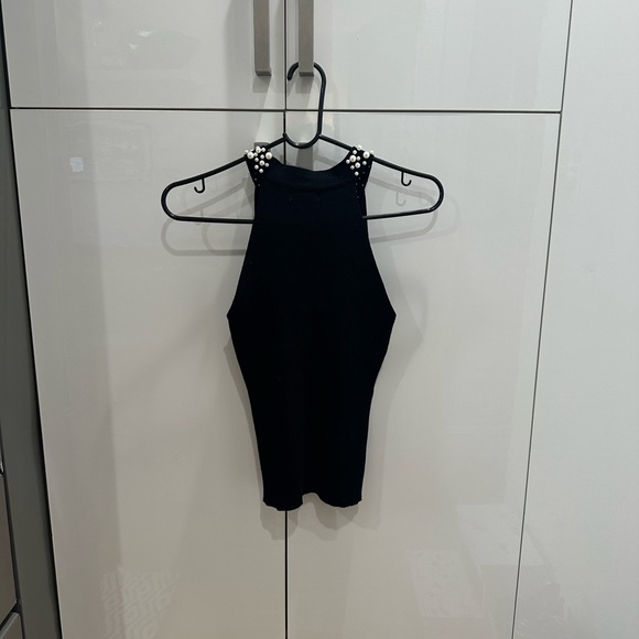 Moocci Black Sleeveless Top with Pearl Detail - Picture 4 of 5